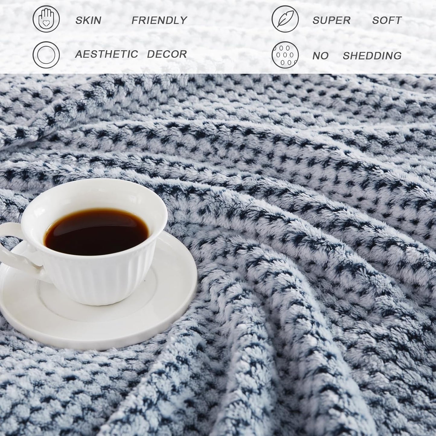 Exclusivo Mezcla Fleece Throw Blanket Extra Large, Super Soft and Warm Blankets for Couch, Sofa and Bed Waffle Textured, Cozy, Fuzzy and Lightweight (Slate Blue, 50x70 Inches)