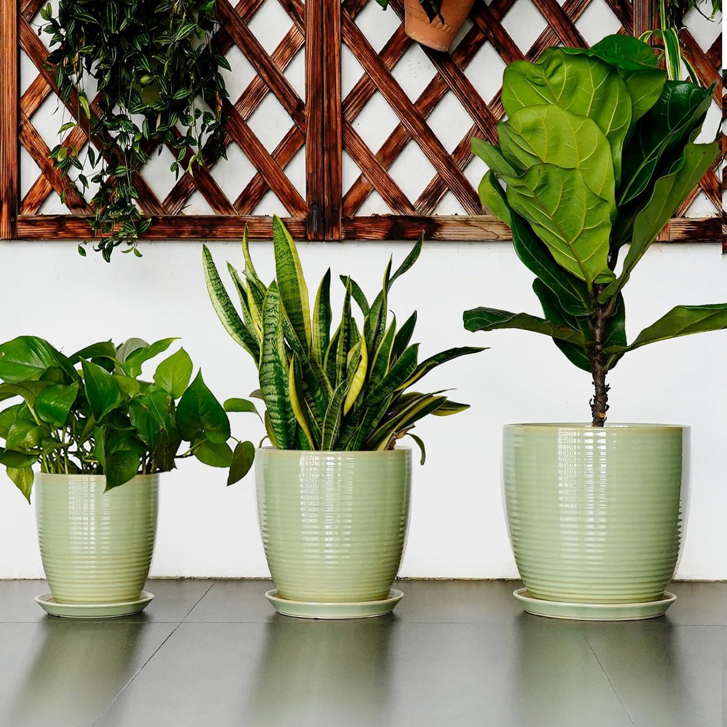 Ceramic Pots for Plants - 6 Inch Plant Pot with Drainage Hole and Saucer, Round Planters for Indoor Outdoor, Flower Pots, Modern Planter, Home Office Room Decor, Gifts for Plant Lovers, White