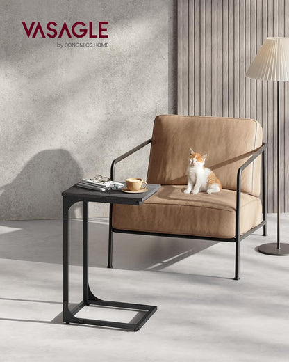 VASAGLE C-Shaped End Table, Small Side Table for Couch, Sofa Table with Metal Frame for Living Room, Bedroom, Bedside, Rustic Brown and Black