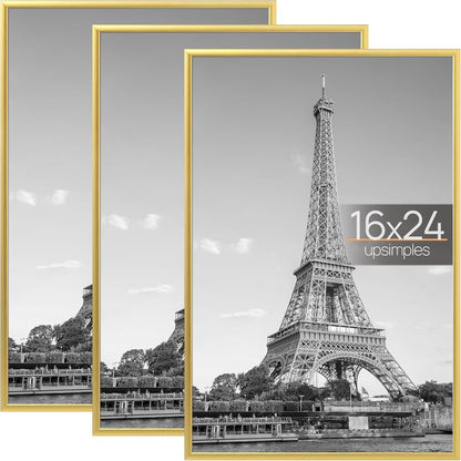 upsimples 18x24 Picture Frame Black 3 Pack, Scratch-Proof Poster Frames 18 x 24 for Photo Gallery - Slide-In Strips, Horizontal or Vertical Wall Mounting