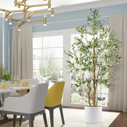 OXLLXO 7.2ft Artificial Olive Tree (85in) with Plastic Nursery Pot Faux Olive Silk Tree, Fruits Fake Plant for Office House Farmhouse Living Room Home Decor (Indoor/Outdoor)