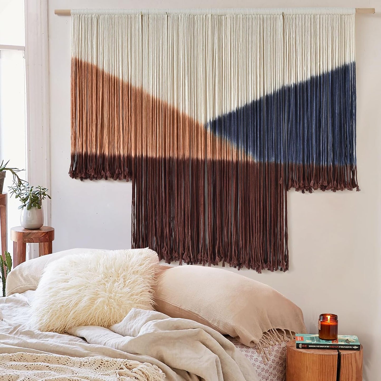 Jakalin Macrame Wall Hanging Dip Dyed Fiber Macrame Wall Decor Boho Cord Living Room Wall Art 57" Wx43 L