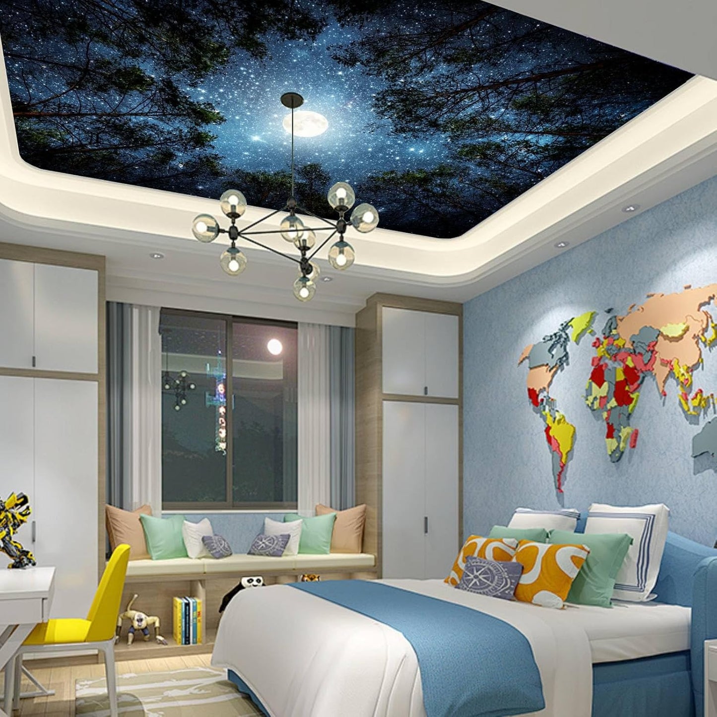 Apdidl Forest Galaxy Starry Tapestry for Bedroom Ceiling, Blue Space Night Starry Sky Moon Stars Tapestry Aesthetic, Tree Forest Milky Way Backdrop Wall Hanging for Dorm Living Room Decor (51" X 60")