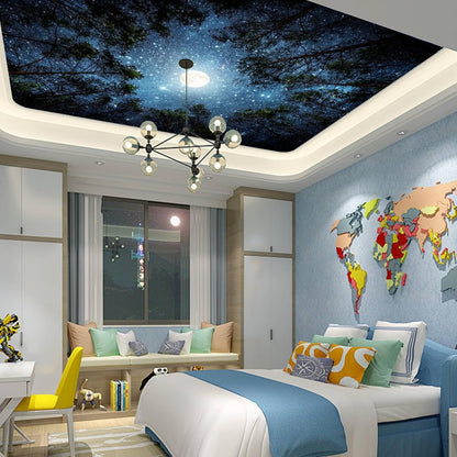 Apdidl Forest Galaxy Starry Tapestry for Bedroom Ceiling, Blue Space Night Starry Sky Moon Stars Tapestry Aesthetic, Tree Forest Milky Way Backdrop Wall Hanging for Dorm Living Room Decor (51" X 60")