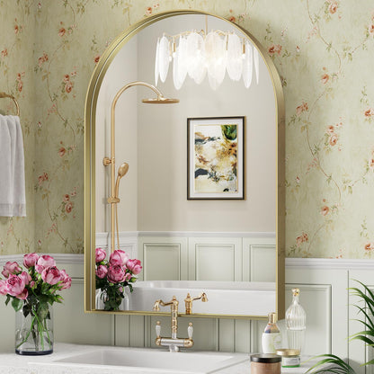 Brightify Arched Mirror, Arched Wall Mirror, 24 x 32 Inch Silver Arch Mirror, Metal Frame Silver Bathroom Mirror, Arched Top Bathroom Vanity Mirror for Living Room Bedroom Mantel Entryway Hallways