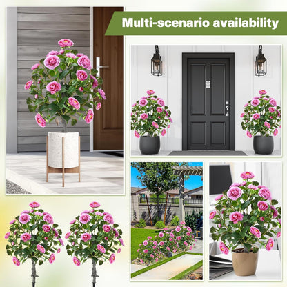 Lunmon 2 Pack 3ft Artificial Camellia Plants Tree 36" Faux Camellia Flower with Spike UV Resistant Realistic Fake Floral Blooming Bush for Indoor Outdoor Front Door Porch Backyard Garden, Purple