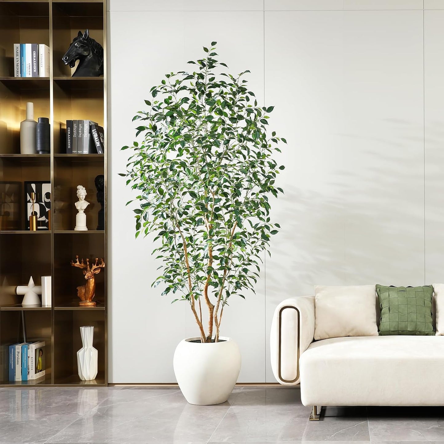 VeriNatural 8FT Artificial Ficus Tree, Indoor Faux Ficus Plant with Realistic Leaves & Natural Wood Trunk, 8ft Tall, Green, All Seasons, Perfect for Living Room Home Decor
