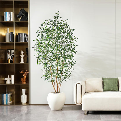 VeriNatural 8FT Artificial Ficus Tree, Indoor Faux Ficus Plant with Realistic Leaves & Natural Wood Trunk, 8ft Tall, Green, All Seasons, Perfect for Living Room Home Decor