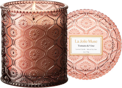 LA JOLIE MUSE Santal Rose Scented Candle – Saffron, Rose & Leather | 6 oz Natural Soy Wax | 40 Hours Clean Burn | Self Care Gifts for Women | Elegant Home Decor