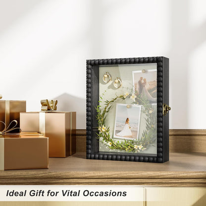 Love-KANKEI Shadow Box Frame 11x14, Deep Large Shadow Box Display Case with Unique Beads Door and Glass Window, Wood Memory Box for Pictures,Medals,Memorabilia,Collections White