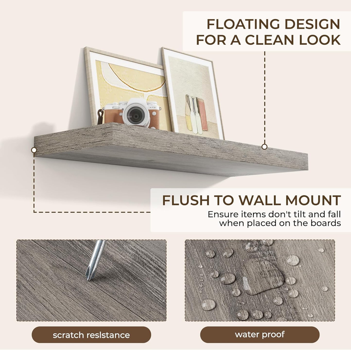 RICHFOCUS 72Inch Floating Shelves for Wall 2 Pack Shelves for Bedroom|Kitchen|Bathroom Wall Mounted Rustic Wood Floating Shelf with Invisible Brackets for Books|Storage|Decor, Rustic Brown