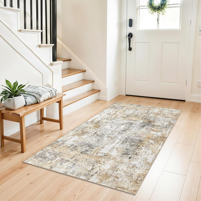 2x3 Washable Non-Slip Area Rug - Soft Low Pile Throw Rug for Kitchen Entryway Bedroom - Modern Indoor Door Mat with Rubber Backing (Beige Grey) - Colors B