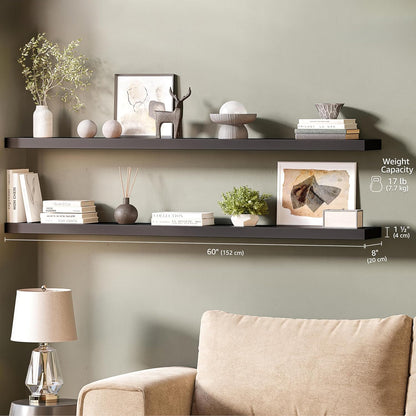 Ballucci Floating Shelves for Wall, 48" Wood Wall Shelf Set of 2, with Invisible Brackets for Bathroom, Living Room, Bedroom, Kitchen, Nursery, 8" Deep, Black