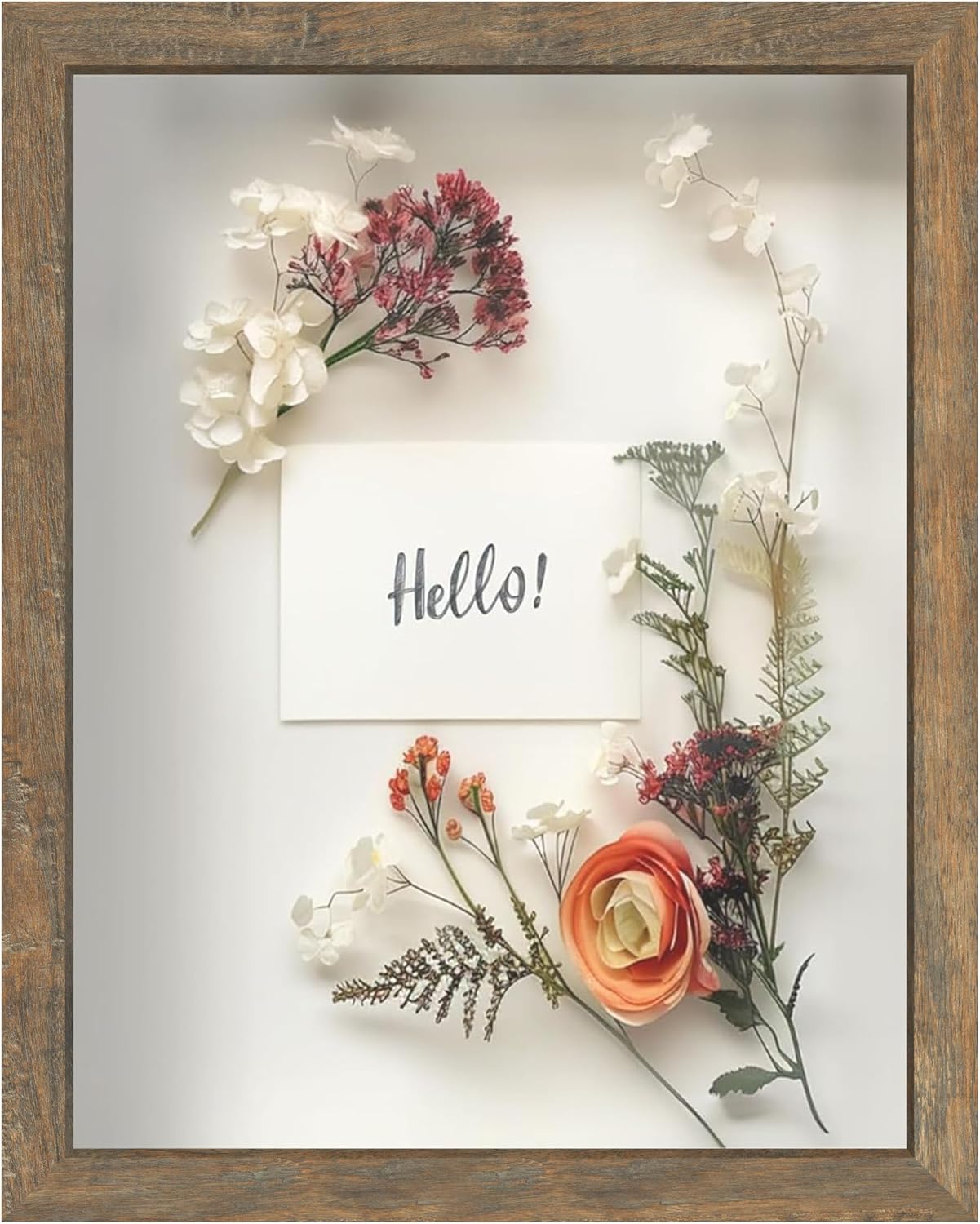 FrameWorks 11” x 14” Dark Oak Wooden Shadow Box Frame – Display Case with Soft Felt Back, Memory Box with Tempered Glass, Display Box with Elegant White Ball Push Pins, Wooden Flower Box