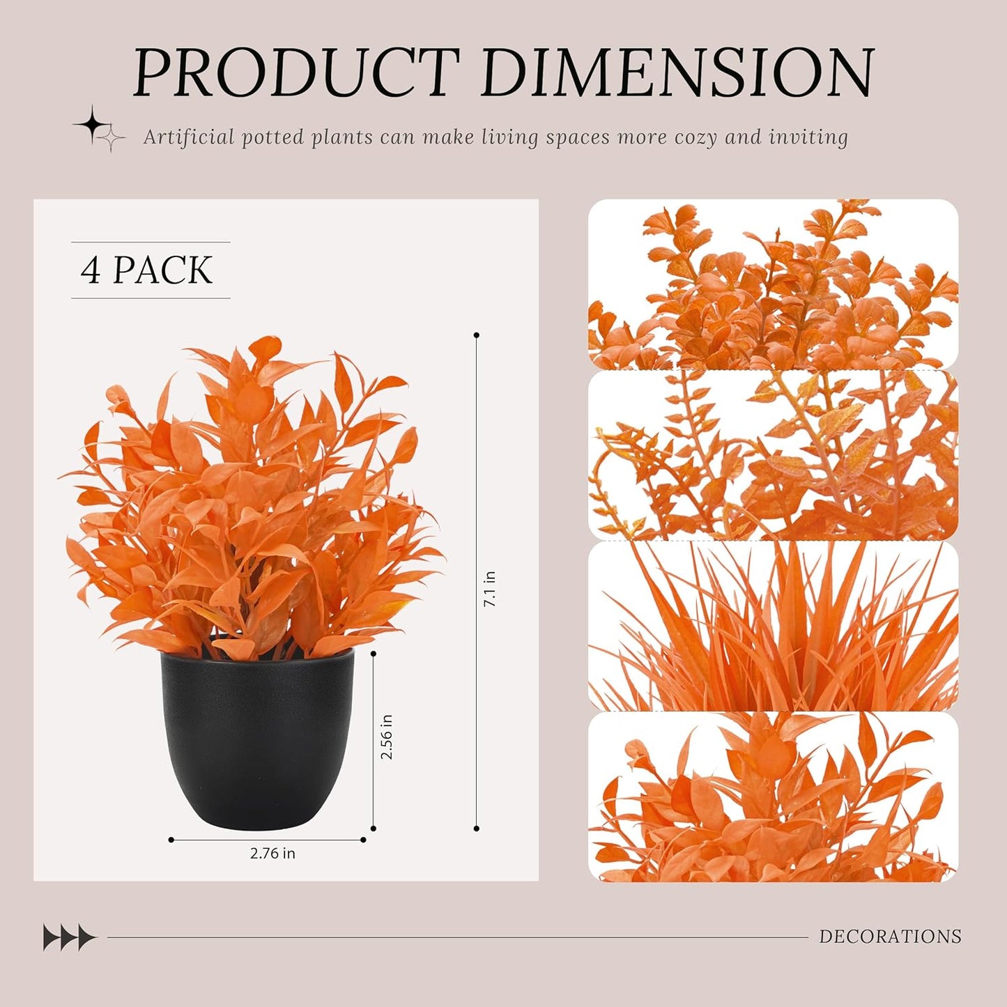 Der Rose Fake Plants 4 Packs Artificial Plants Small Faux Plants Black Bathroom Accessories for Halloween Bathroom Home Kitchen Coffee Table Office Desk Decor Indoor