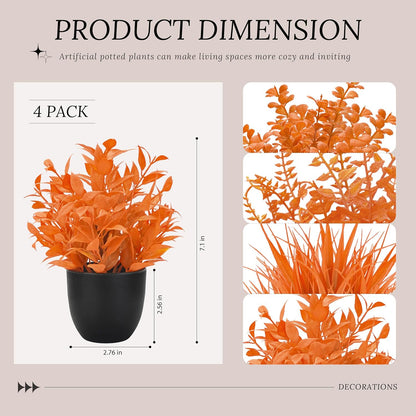 Der Rose Fake Plants 4 Packs Artificial Plants Small Faux Plants Black Bathroom Accessories for Halloween Bathroom Home Kitchen Coffee Table Office Desk Decor Indoor