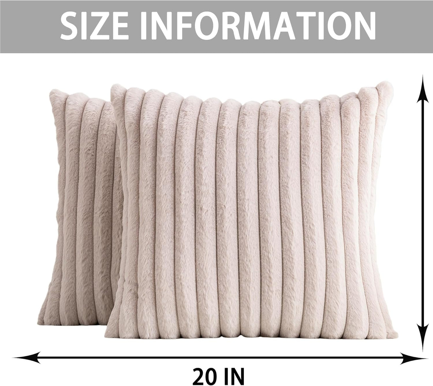Aegero Pack of 2 Faux Fur Christmas Throw Pillow Covers 18x18 Inch, Soft Plush Striped Neutral Couch Pillow Cover, with Velvet Back Modern Home Decor for Sofa Living Room Couch Bed Cream White