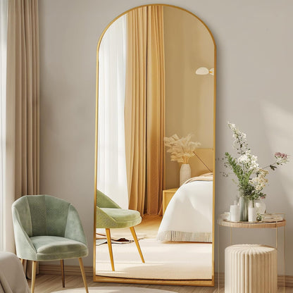 DUMOS Arched Full Length Mirror with Stand 64"x21" Floor Standing Aluminum Frame for Bedroom Body Hanging Leaning Modern Simple Home Decor Shatter-proorf Nano Glass Wall Living Room Cloakroom Black