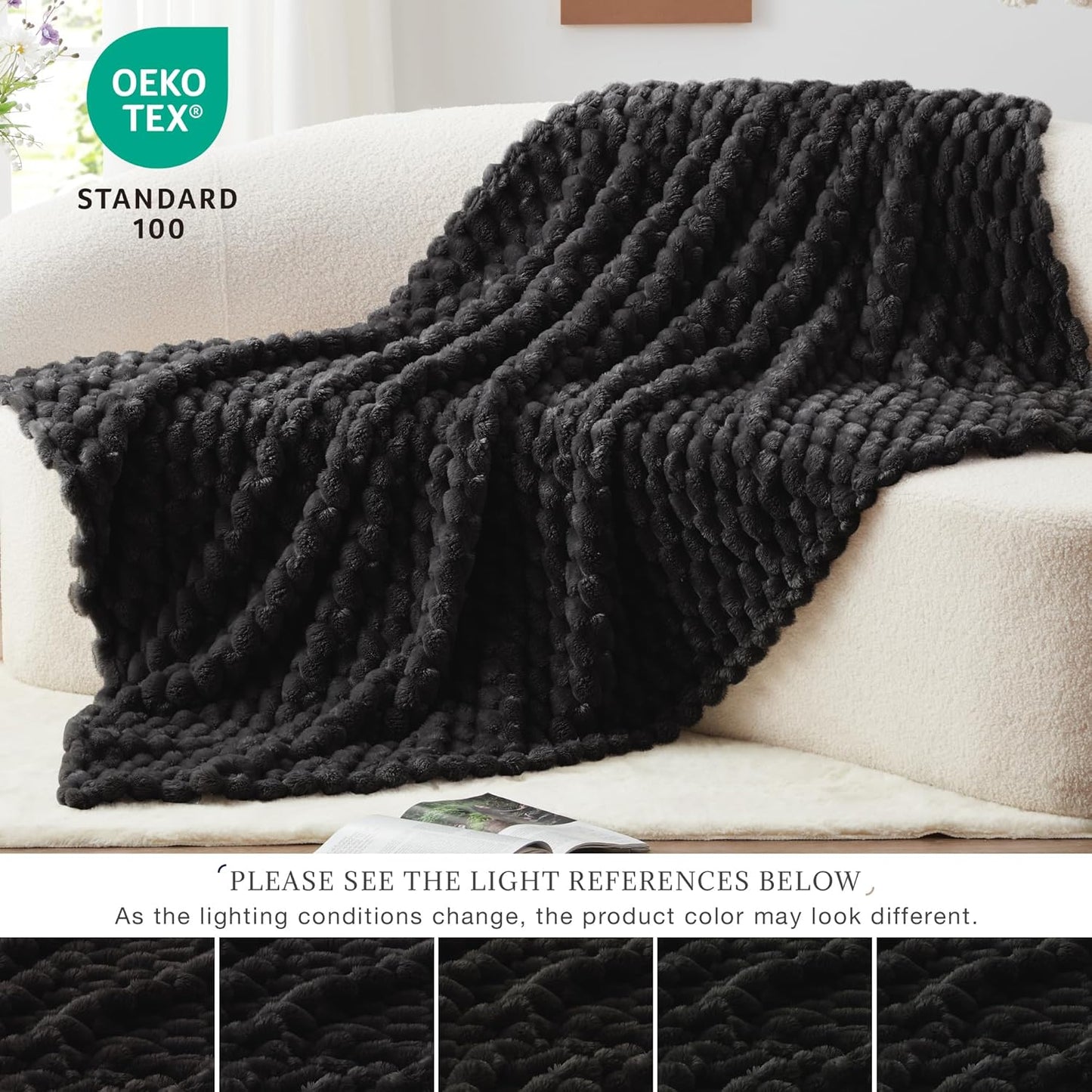 EXQ Home Fleece Throw Blanket for Couch or Bed - 3D Imitation Turtle Shell Jacquard Decorative Blankets - Cozy Soft Lightweight Fuzzy Flannel Blanket Suitable for All Seasons(50"×60",Beige)