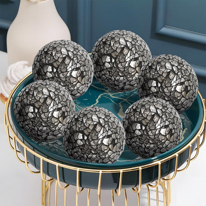 Kesywale 6PCS Decorative Balls Set 2.4 Inches/ 6cm Small Mosaic Spheres Glass Orbs Decorative Balls for Centerpiece Bowls Vases Fillers Dining Coffee Table Wedding Party Decor (Black)