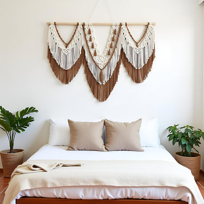 guzhiou large macrame wall hanging - Boho Tapestry Macrame Wall Decor Art- Chic Bohemian Handmade Woven Tapestry Home Decoration for Bedroom Living Room Apartment Wedding Party - 43"x32" (Wood bead)