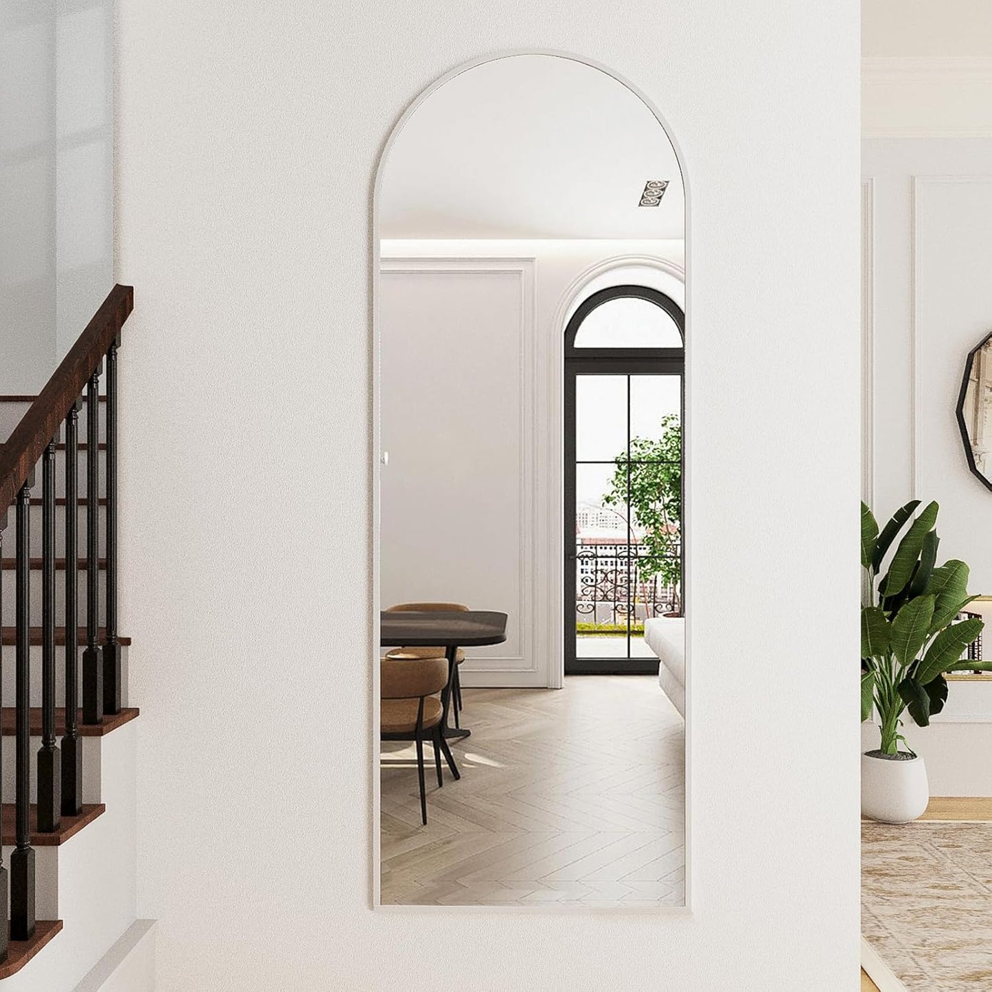 Mirror Full Length, 71"x26" Arched Full Length Mirror, Arch Mirror with Stand, Large Standing Mirrors, Oversized Full Body Mirrors with Aluminum Frame for Bedroom, Living Room (White)