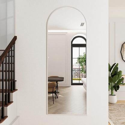 Mirror Full Length, 71"x26" Arched Full Length Mirror, Arch Mirror with Stand, Large Standing Mirrors, Oversized Full Body Mirrors with Aluminum Frame for Bedroom, Living Room (White)
