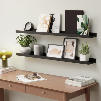 Boswillon Floating Shelves Wall Mounted Set of 2, Modern Black Wall Shelves for Storage with Lip, Display Picture Ledge Shelf for Wall Decor Bedroom Living Room Bathroom Kitchen