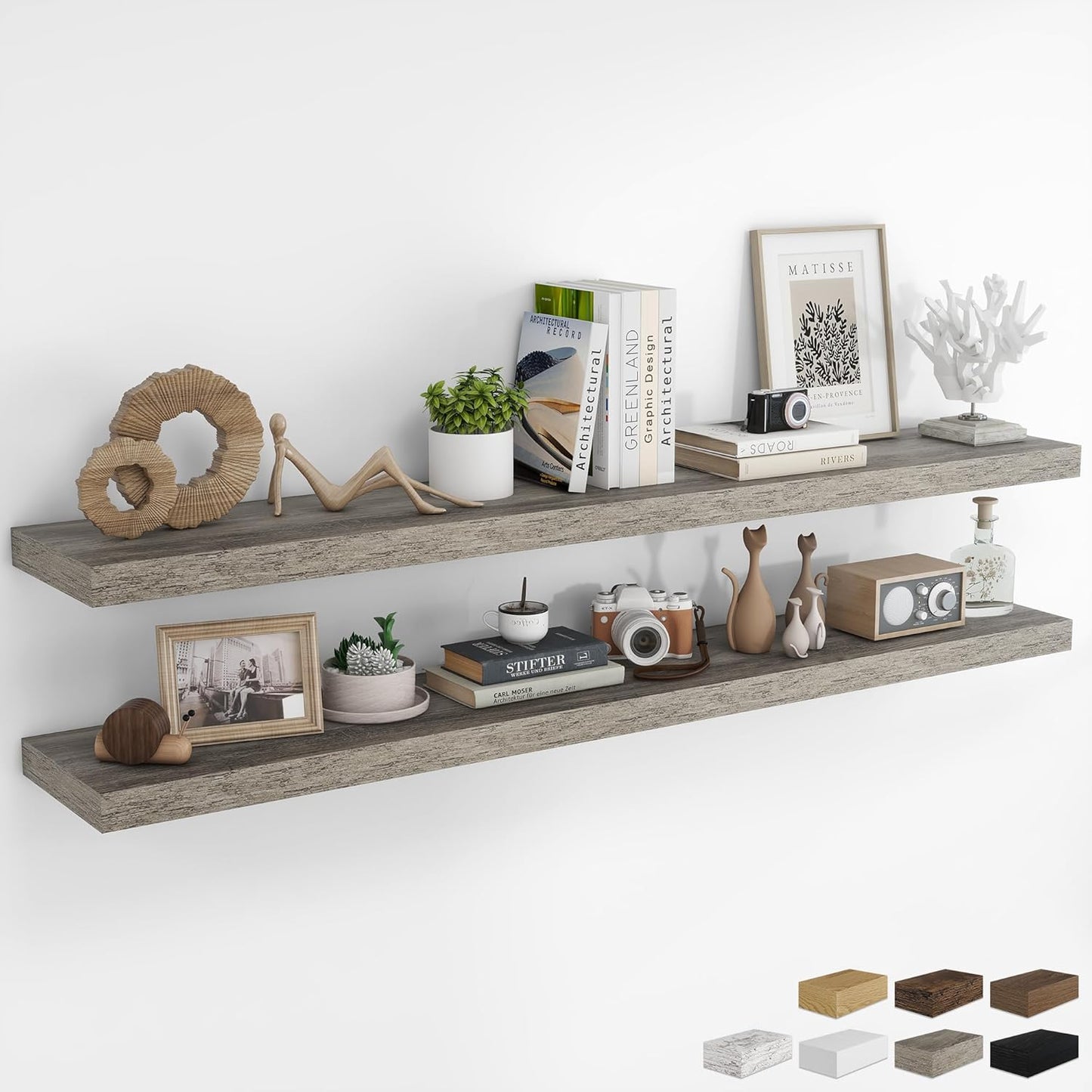 RICHFOCUS 72Inch Floating Shelves for Wall 2 Pack Shelves for Bedroom|Kitchen|Bathroom Wall Mounted Rustic Wood Floating Shelf with Invisible Brackets for Books|Storage|Decor, Rustic Brown