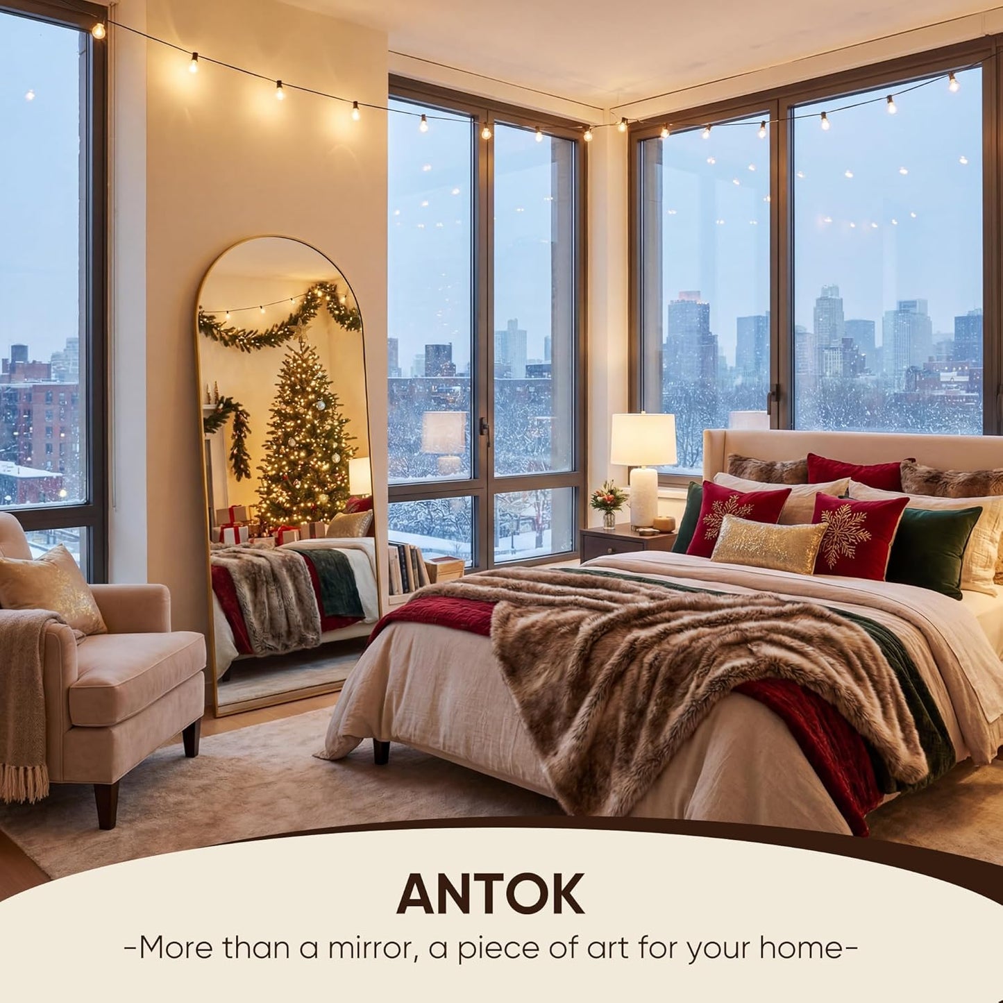 Antok 71" x28” Arched Full Length Floor Mirror, Black Aluminum Frame, Free Standing/Wall Mount/Leaning for Bedroom, Living Room, Dressing Room