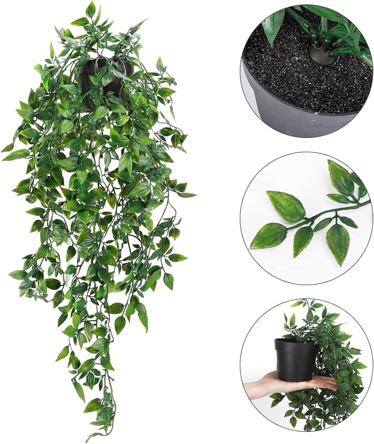 Whonline Fake Hanging Plants, Artificial Small Potted Plants for Indoor Outdoor Aesthetic Office Living Room Shelf Decor (1 Pack)