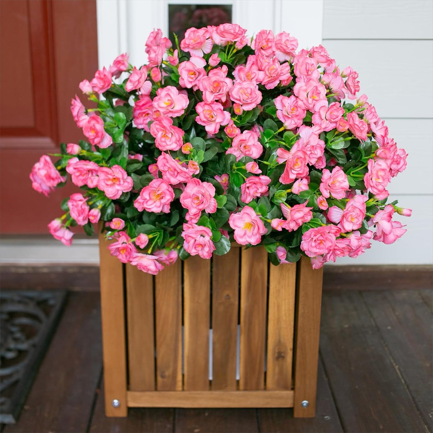 Ivydale Artificial Fake Flowers Plants for Outdoor Outside Spring Decor, Faux Silk Yellow Camellia UV Resistant Look Real for Planter Pot Porch Patio Balcony Garden Yard, 3 Large Bundles
