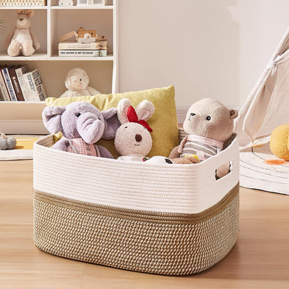 OIAHOMY Large Blanket Basket, 22”x17”x12” Rectangle Woven Baskets, Nursery Blanket Storage Living Room, Toy Storage With Handle, Large Baskets for Organizing-Gradient Yellow