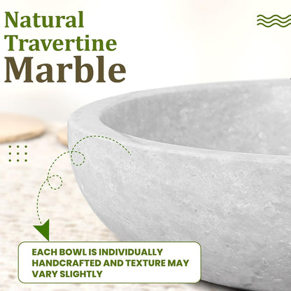 FNTSTICGOODS Travertine Decorative Bowl - 7.8” Diameter & 2” Height - Key Bowl for Entryway Table - Organic Modern Centerpiece - White/Gray