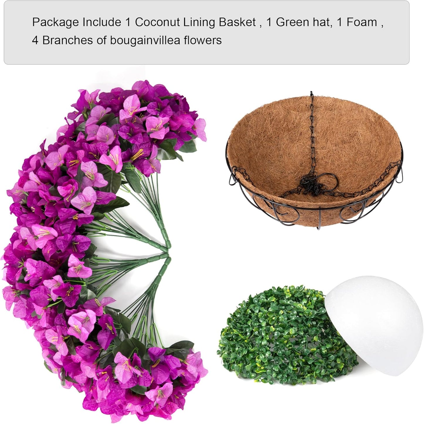 Artificial Hanging Flowers Faux Plants Basket for Outdoors Spring Summer Decor, Fake Silk Bougainvillea in Planter Outdoor Look Real UV Resistant Faux Flower for Outside Porch Patio Garden Home, White