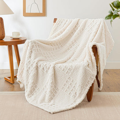 EXQ Home Fleece Throw Blanket for Couch or Bed - 3D Imitation Turtle Shell Jacquard Decorative Blankets - Cozy Soft Lightweight Fuzzy Flannel Blanket Suitable for All Seasons(50"×60",Beige)