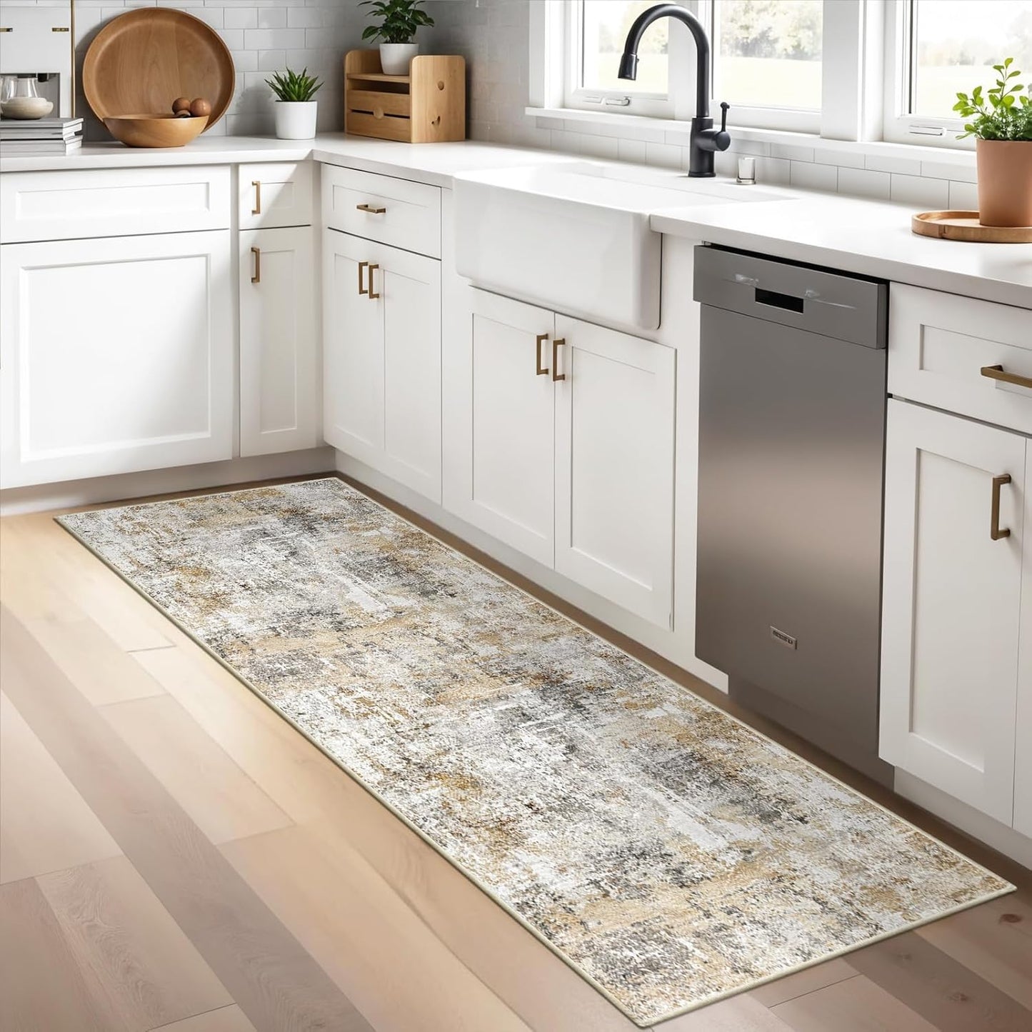 2x3 Washable Non-Slip Area Rug - Soft Low Pile Throw Rug for Kitchen Entryway Bedroom - Modern Indoor Door Mat with Rubber Backing (Beige Grey) - Colors B