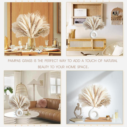 96PCS Natural Dried Pampas Grass Boho Home Decor Bouquet Phragmites Dried Flowers Bouquet for Wedding Floral Arrangements Living Room Decorations (96PCS)