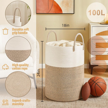 Artfeel Laundry Basket,Woven Cotton Rope Laundry Hamper,60L for Decor Storage of Dirty Clothes,Toys and Blankets in Bathroom,Baby Room and Living Room