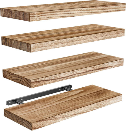 Amada Homefurnishing Floating Shelves, Paulownia Wood Wall Shelves for Living Room/Bedroom/Kitchen/Home Office, Wood Floating Shelf for Home Storage & Organization, Set of 4, 15.75″L x 5.91″W x 0.98″H