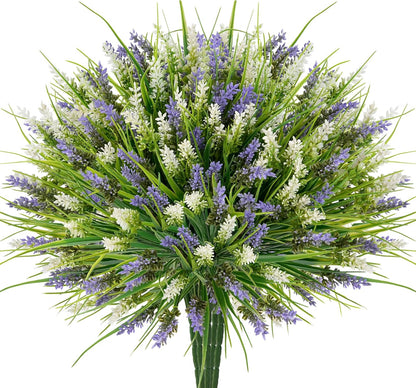 20 Bundles Artificial Plants Outdoor, UV Resistant Fake Flowers， Realistic Faux Lavender Shrubs for Porch Garden Window Box Home Decoration (Purple)
