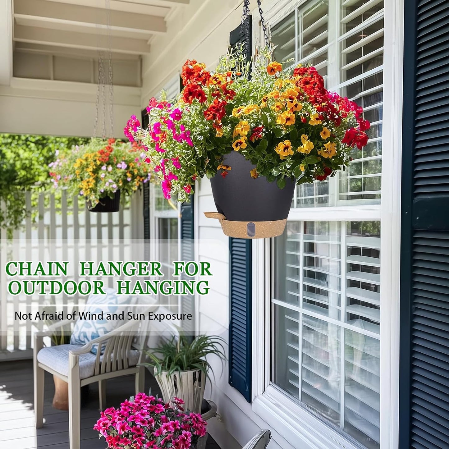 10 Inch Hanging Planters for Indoor Plants, 2 Pack Self Watering Hanging Baskets Flower Pots with Drainage Hole, Visual Reservoir & 2 Kinds of Plant Hanger for Outdoor Garden Home Decor (White)