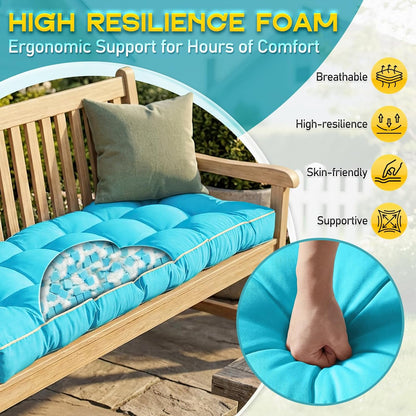 Outdoor Bench Cushion, Tufted Patio Seat Pad for Garden Bench, Porch Swing, Indoor/Outoor Furniture (Blue, 48X18X4 inch)