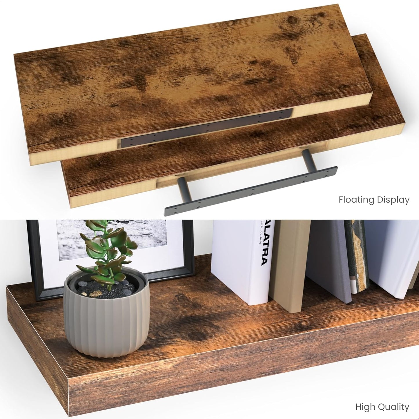 Ballucci Floating Shelves for Wall, 48" Wood Wall Shelf Set of 2, with Invisible Brackets for Bathroom, Living Room, Bedroom, Kitchen, Nursery, 8" Deep, Black