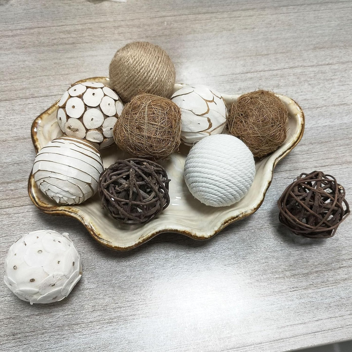 6pcs Decorative Balls for Bowl Centerpiece, 2.4 Inch Orbs Spheres Decor Balls Rattan Wicker Balls for Bowl Fillers, DIY Home Vase Table Decor