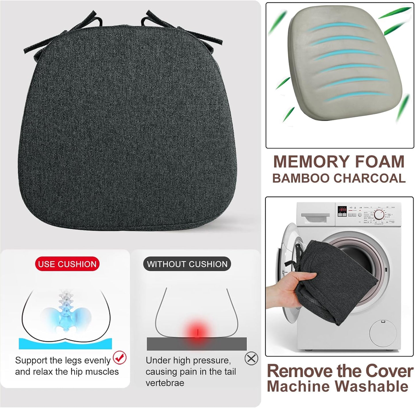 SINOSSO 1 Pack Memory Foam Chair Cushions for Dining Chair, Friendly Woven Fabric 16" U-Shape Comfortable Kitchen Chair Pad, Removable Slip Resistant Seat Cushion (1 Piece, Blue)