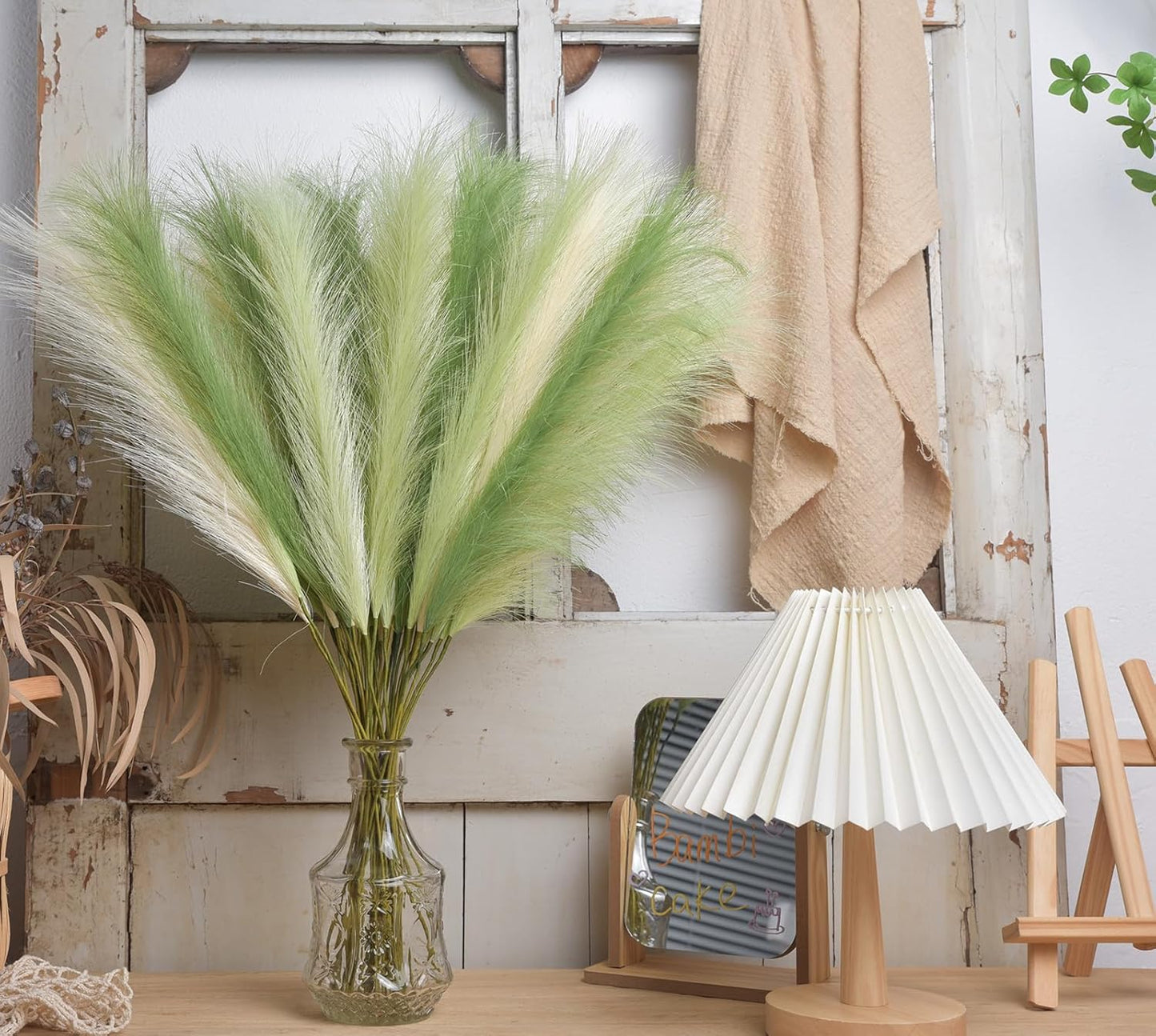 LSKYTOP Orange Pampas Grass Decor,23Inch 12pcs Faux Pampas Grass Bouquets Artificial Pampas Fake Pampas Flower for Home Living Room Bedroom Vase Decor