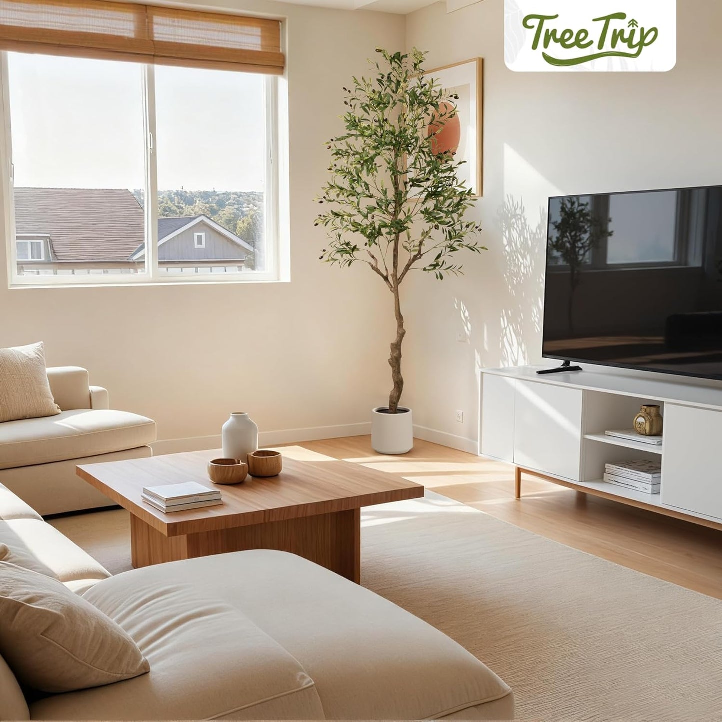 Olive Tree Artificial Indoor, 7 FT Faux Olive Trees with Planter, Fake Tall Plants with Natural Trunk and Lifelike Fruits for Home Office Decor(1, 7FT)