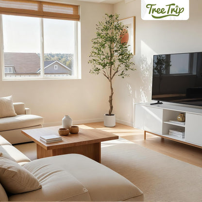 Olive Tree Artificial Indoor, 7 FT Faux Olive Trees with Planter, Fake Tall Plants with Natural Trunk and Lifelike Fruits for Home Office Decor(1, 7FT)