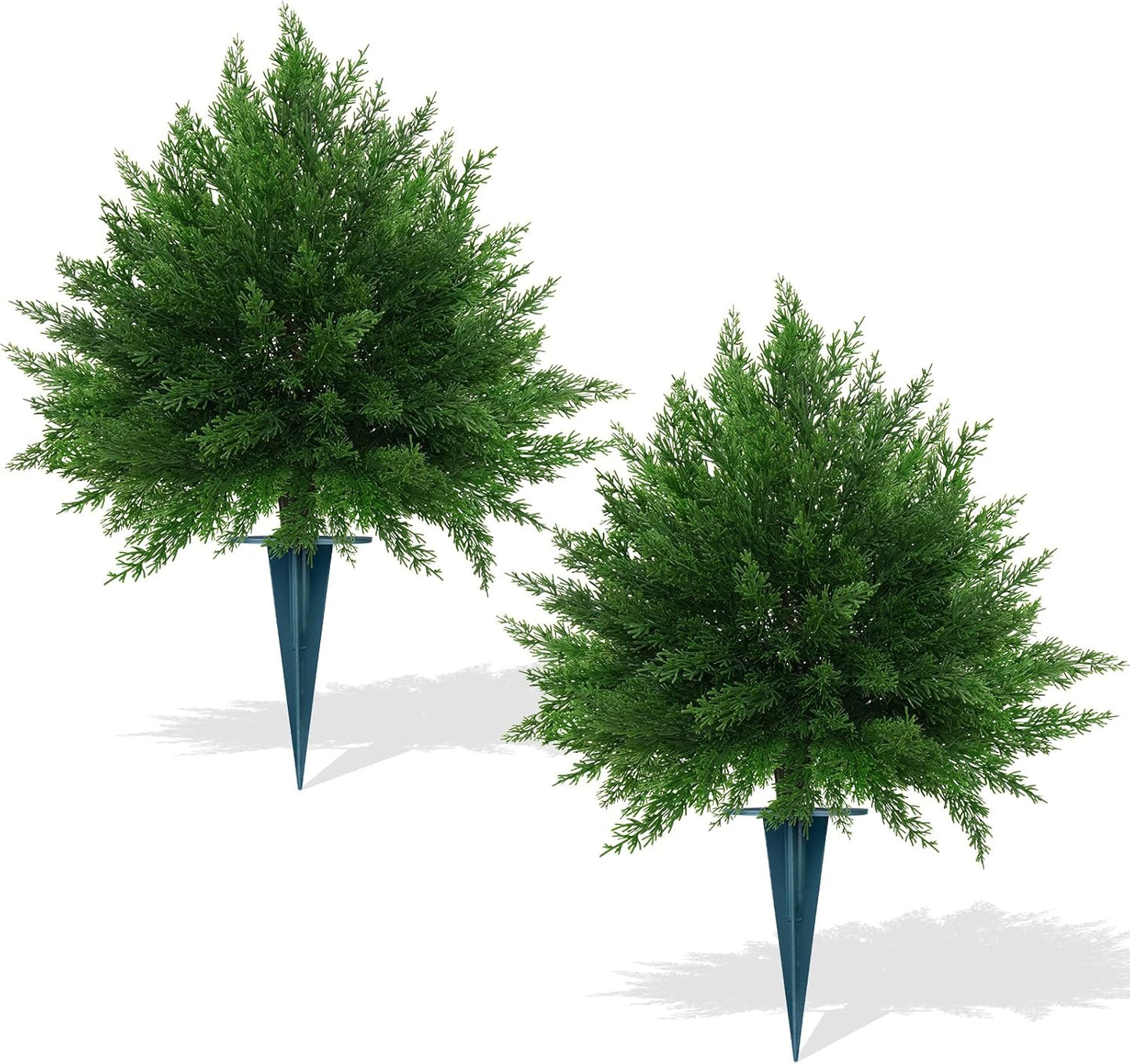 Artificial Lavender Topiary Ball Trees, 2 Set of UV Resistant Fake Evergreen Shrubs Bushes Plants with Ground Spike, Fake Plants for Outdoor Indoor Front Porch Garden